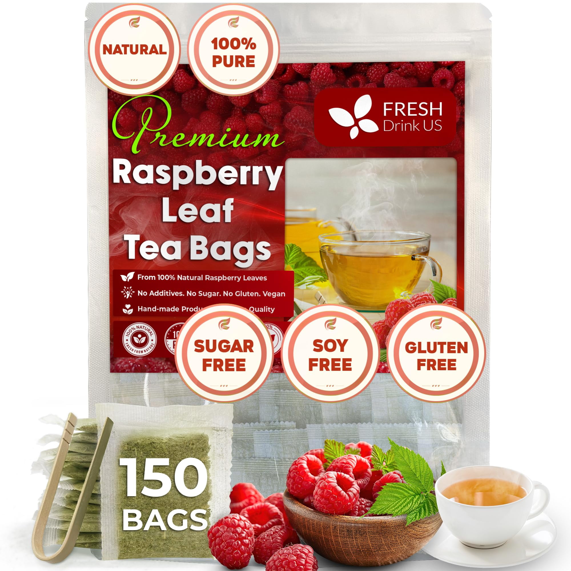 150 Raspberry Leaf Tea Bags, 100% Natural & Pure from Raspberry Leaves ...