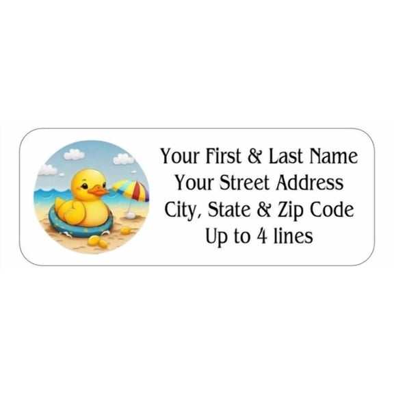 150 Rubber Ducky At Beach Umbrella Mailing Return Address Labels Personalized