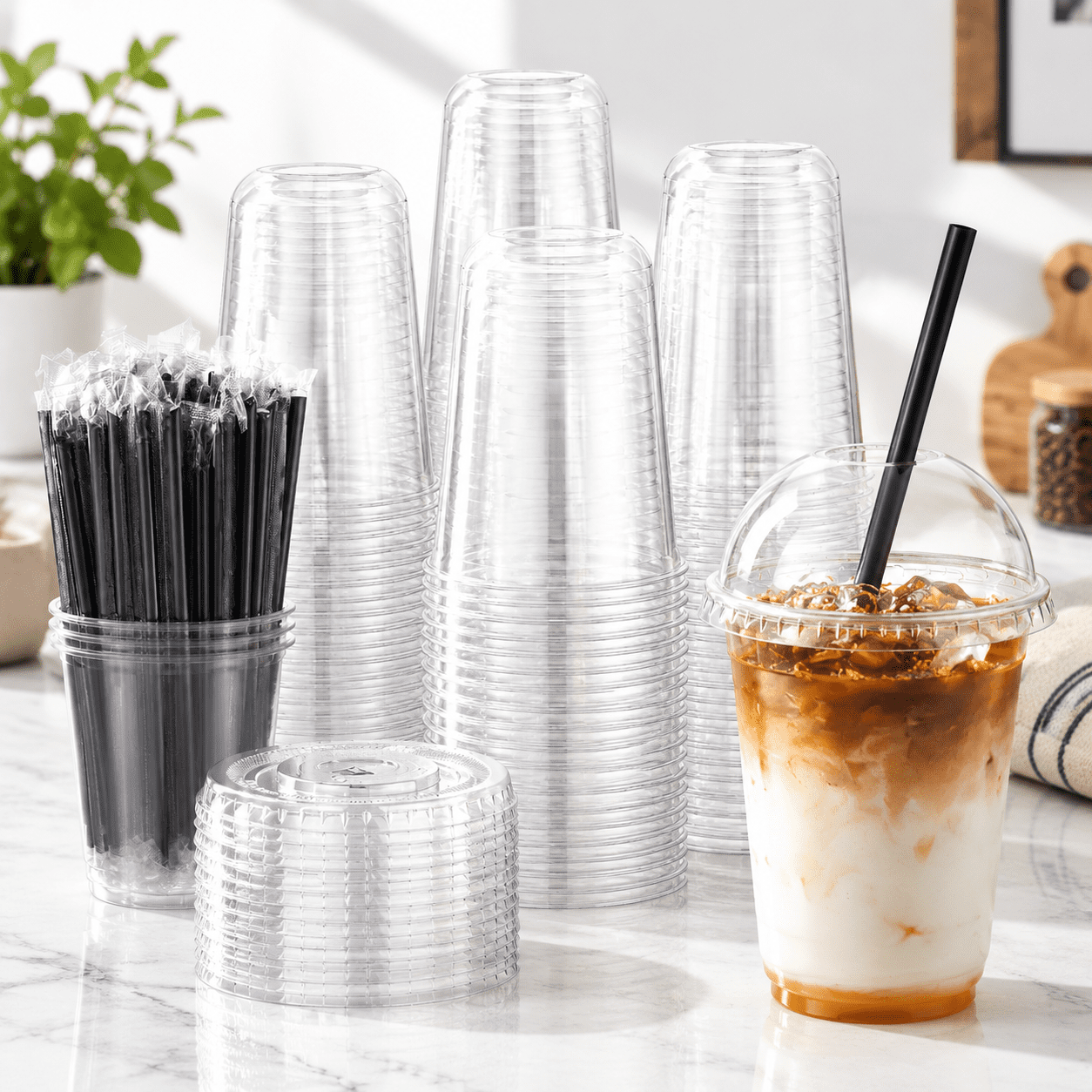 150 Set 16ozr Plastic Iced Coffee Cups With Lids And Straws - Walmart.com