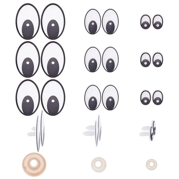 150 Sets 3 Styles Plastic Safety Eyes with Gasket for Crafts Crochet Toy and Stuffed Animals Oval Black 15.5~47x11.5~30.5x14.5~17mm