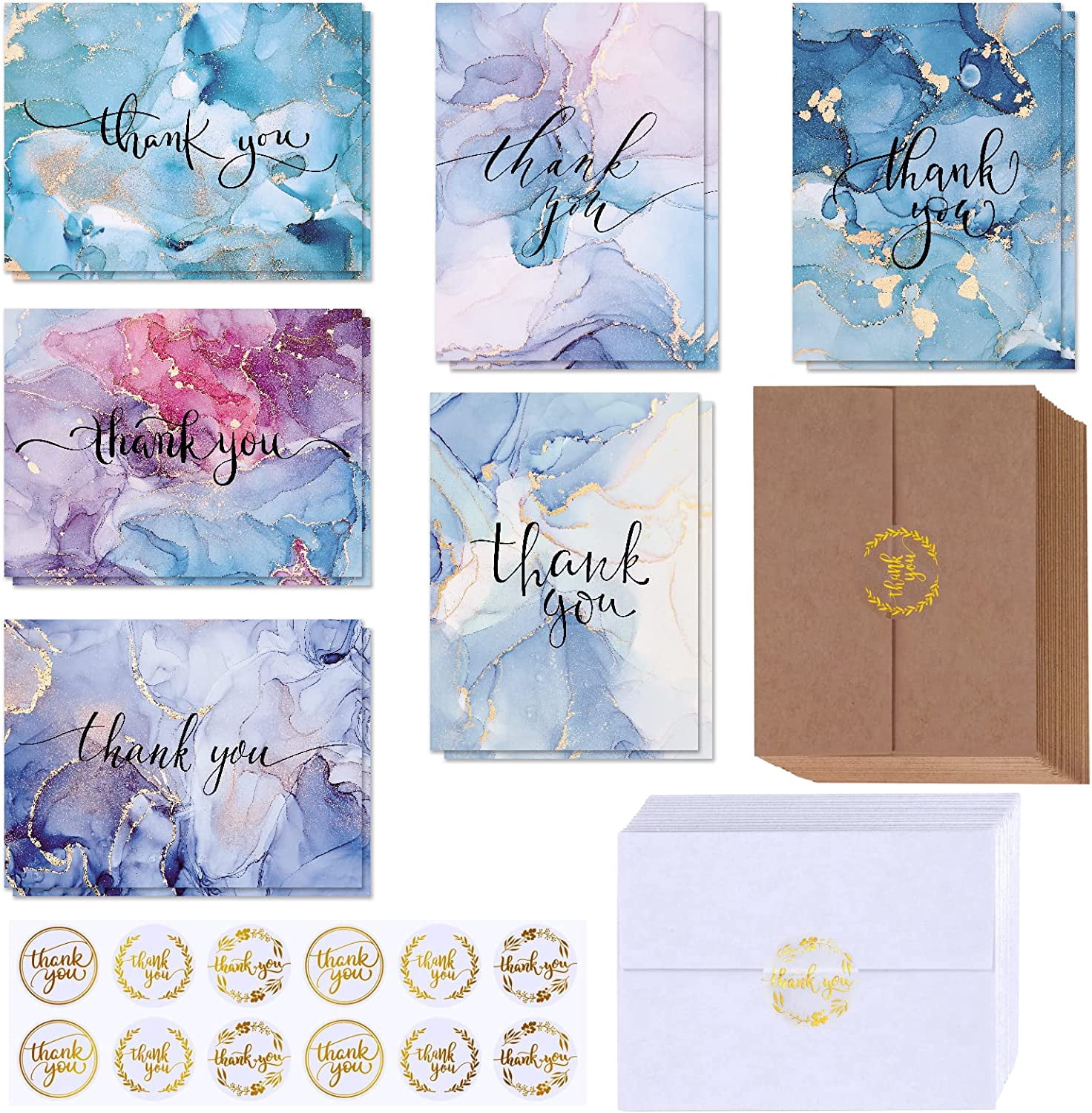 150 Sets Bulk Blank Thank You Cards with Envelopes Stickers Assortment ...