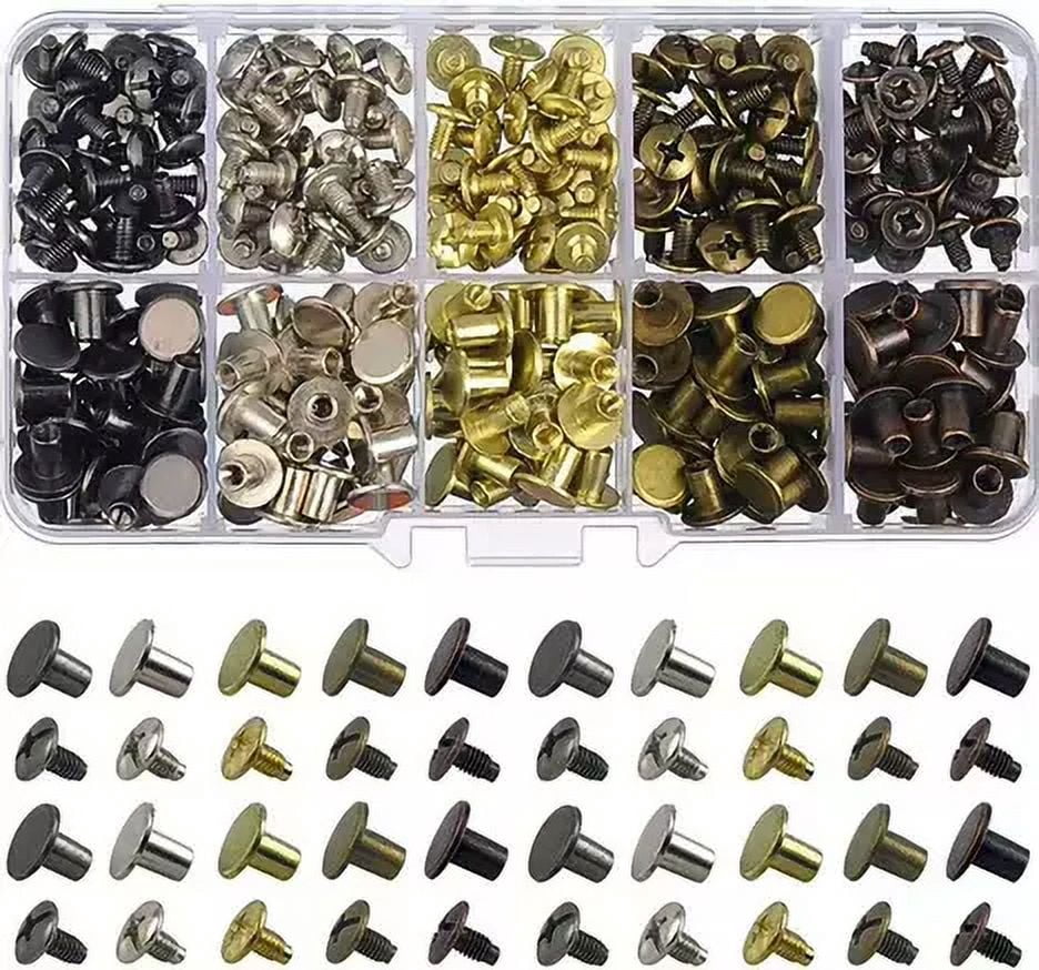 12 Sets Solid Brass Round Head Button Stud Screws – 8mm Shiny Silver, Chicago Screws & Rivets For Leather Craft, Belt, Wallet, Handbag Repairs & Decoration