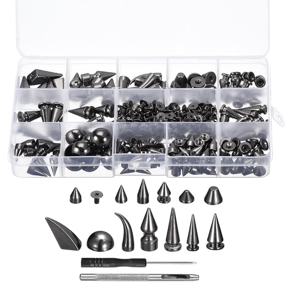 150 Sets Cone Spikes Studs, 13 Sizes Studs and Spike Leather Rivets,  Black