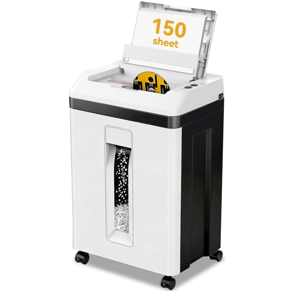 150-Sheet Heavy Duty Paper Shredder, Micro Cut and CDs/Cards, P5 Ultra Security, 60 Min Non Stop Shredder for Home Office, 5.3 Gallon Bin with Wheels, <60 dB (OL150)