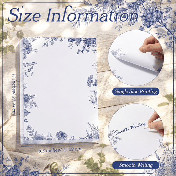 150 Sheets Blue Flower Decorative Stationery Printer Paper, 8.5x11 Inch