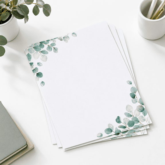 150 Sheets Greenery Leaf Printer Paper 8.5 X 11 Border