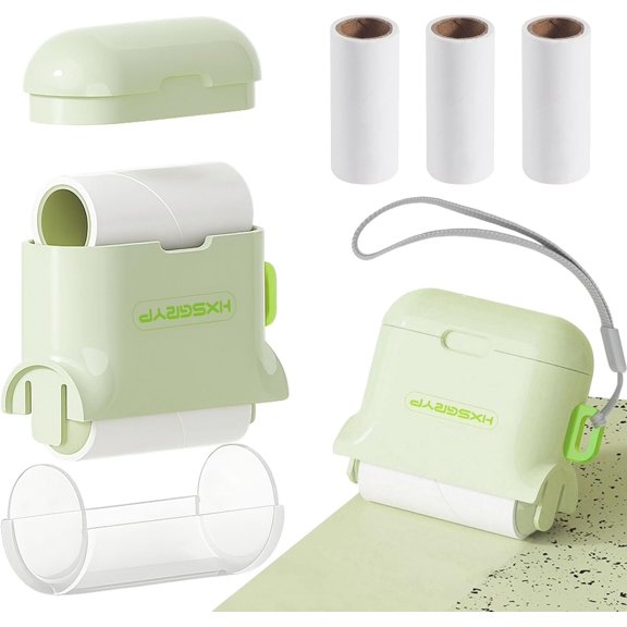 150 Sheets Mini Lint Roller Set Portable Travel Essentials  Rollers for Clothes Refillable Pocket Size Sticky Lint Remover with Cover & -in Storage Compartment (Green)