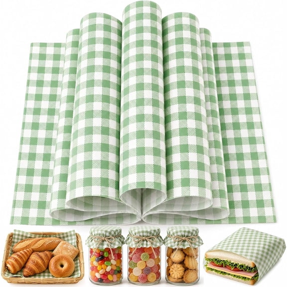 150 Sheets Sage Green Plaids Wax Paper for Deli, 9.8 x 8.3'' Buffalo Plaids Greaseproof Wrapping Paper for Birthday Sandwich Picnic Basket Liner Wedding Party Supplies