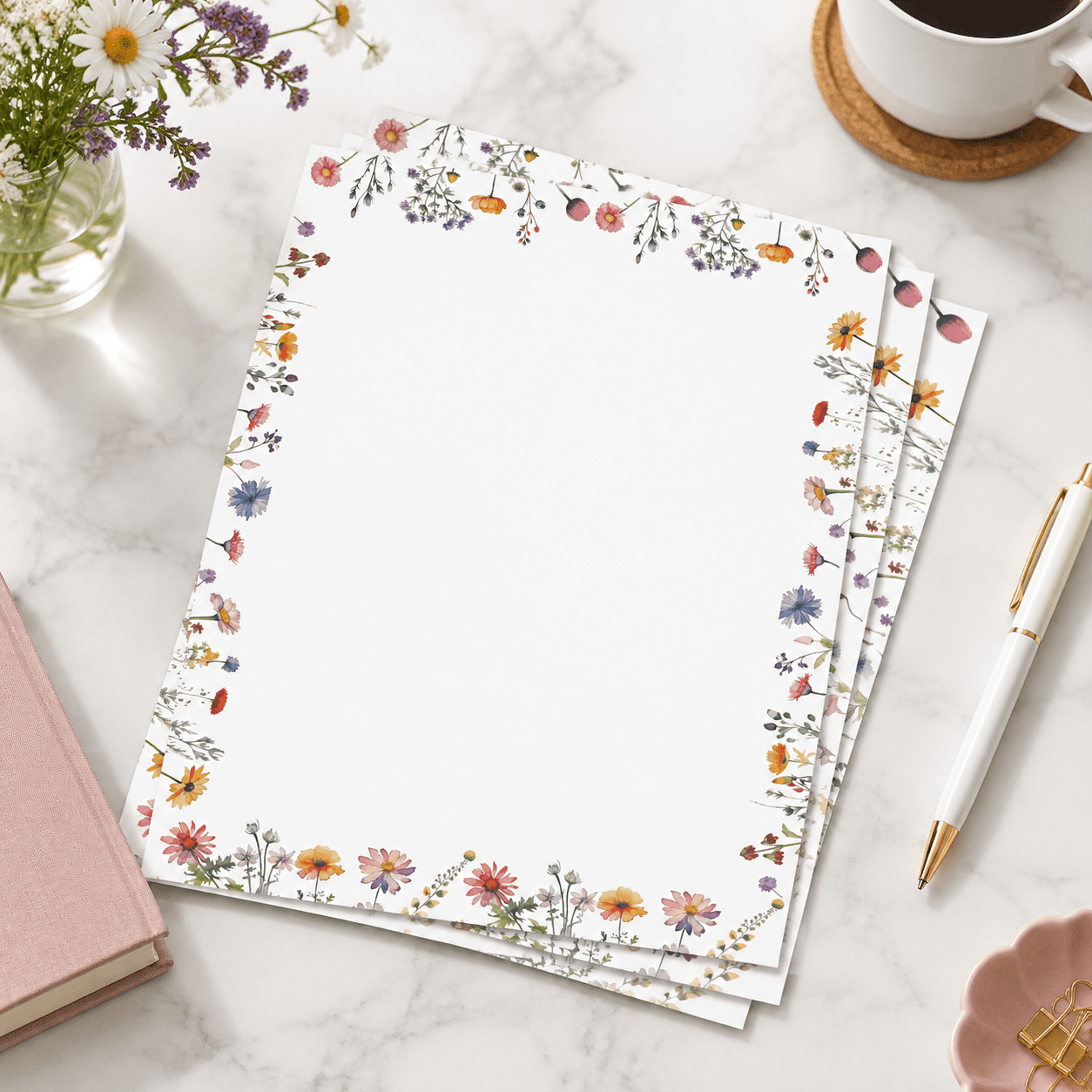 150 Sheets Wildflowers Decorative Letter Printer Paper, 8.5 x 11 Inch ...