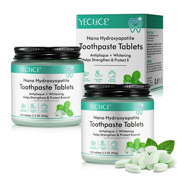 150 Spearmint Tablets Chewable Toothpaste Tablets, Fluoride Free & Eco Friendly, Travel Mouthwash Tablets, Chewable Toothpaste Tablet 2Pack