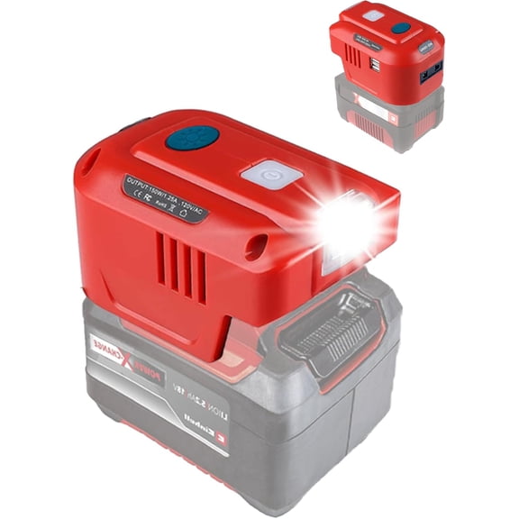 150 W Battery Inverter for Ein-hell 18 V Lithium Ion Battery, DC 18 V to AC 220 V ~ 230 V Voltage Converter with 2 USB & 200 LM LED Work Light Sinus Sine Wave for Ein*hell 18 V Battery