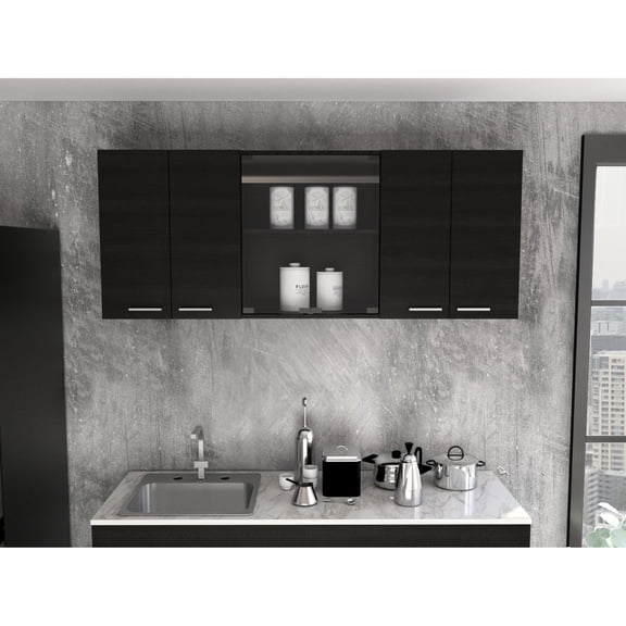 150" Wall Cabinet with Glass Doors | Functional for Kitchen Use | Melamine - filled Pine | Keep Kitchen Neat