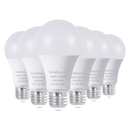 150 Watt Led Bulb Equivalent, Standard A21 Super Bright Light Bulb, Daylight 5000K, Non-Dimmable, 20 Watt 2200Lumens, 6 Pack