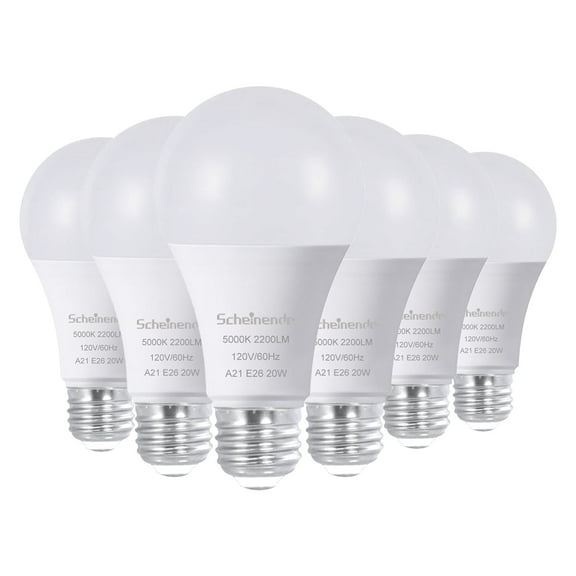 150 Watt Led Bulb Equivalent, Standard A21 Super Bright Light Bulb, Daylight 5000K, Non-Dimmable, 20 Watt 2200Lumens,  6 Pack