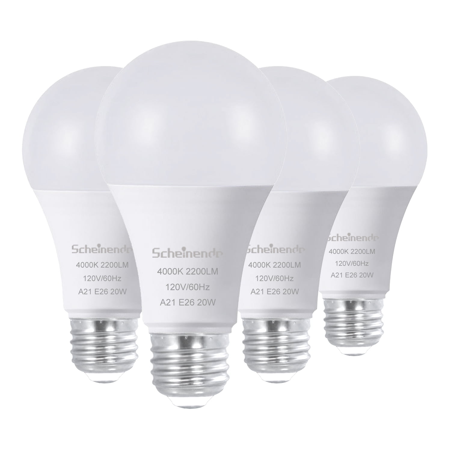 150 Watt LED Bulb Equivalent, Standard A21 Super Bright Light Bulb, Daylight 5000K, Non-Dimmable, 20 Watt 2200Lumens, 4 Pack, image size:1500x1500