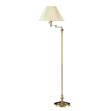 150 Watt Metal Floor Lamp with Swing Arm and Fabric Conical Shade, Gold- Saltoro Sherpi
