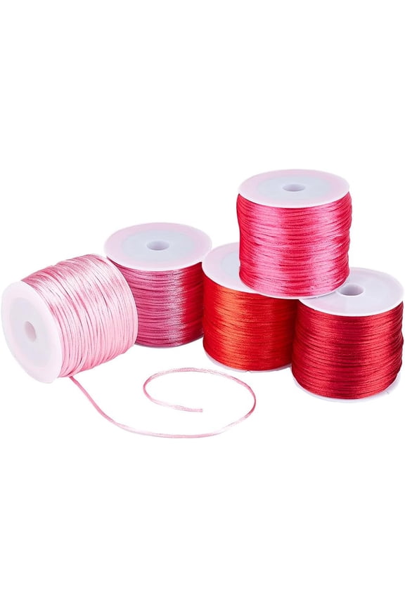150 Yards Pink Rattail Satin Cord 1mm Nylon String Bracelet String Thread Chinese Knotting Cord for Valentine Friendship Bracelet Necklace Macram Trim Dream Catchers Braid Hair 5 Rolls