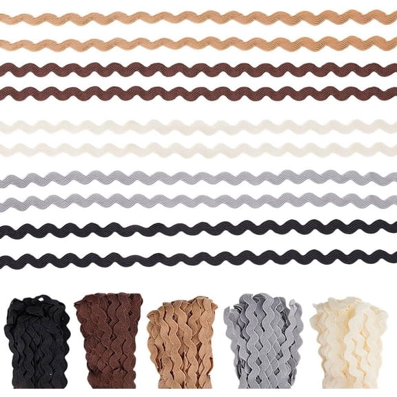 150 Yards Rick Rack Wave Ribbon 7mm Wave Bending Fringe Trim 5 Earth Colors Wide RIC Rac Trim Zig Zag Braid Trim Fabric Webbing