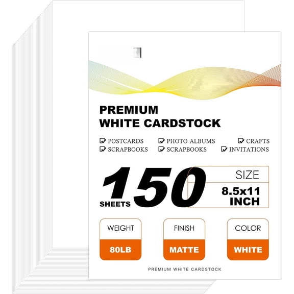 150 count 80lb White Cardstock 8.5 x 11 Thick Paper Card Stock Heavyweight Cardstock Printer Construction Matte Cover for Invitations Business Wedding Printing DIY Card Menus Crafts Scrapbooking