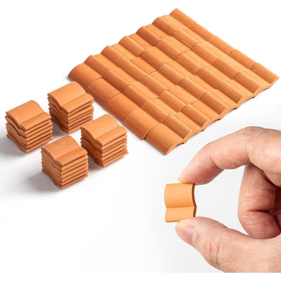 150 count Mini roof Tiles Miniature Dollhouse Shingles potter's Clay Landscaping roof Shingles for Crafts Project Shed DIY Kitchen Garden Diorama Roofing Building Model Sets (Red)