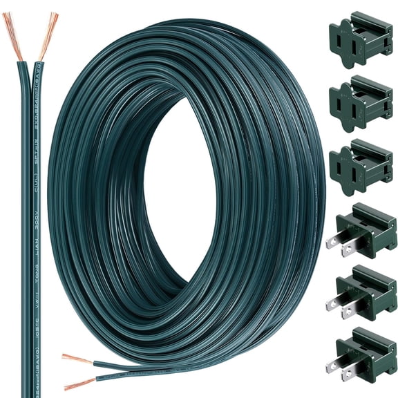-150 feet 18/2 wire with 6 plugs, 18 AWG wire gauge for light strips, light extension cords, residential outdoor commercial industrial, green