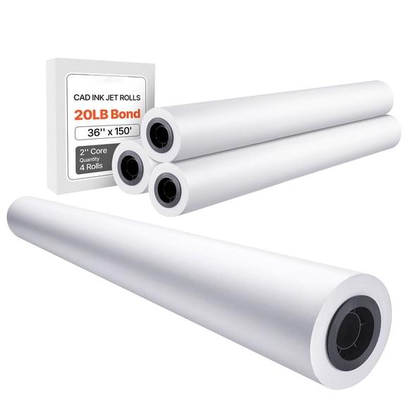 150 ft Long, 36 in Wide, 4 Rolls of CAD Bond Plotter Paper