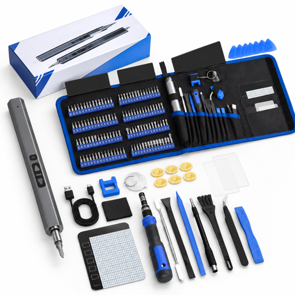 150-in-1 Precision Electric Set with 120 Magnetic Bits, Rechargeable 2-Torque Repair Kit for Electronics