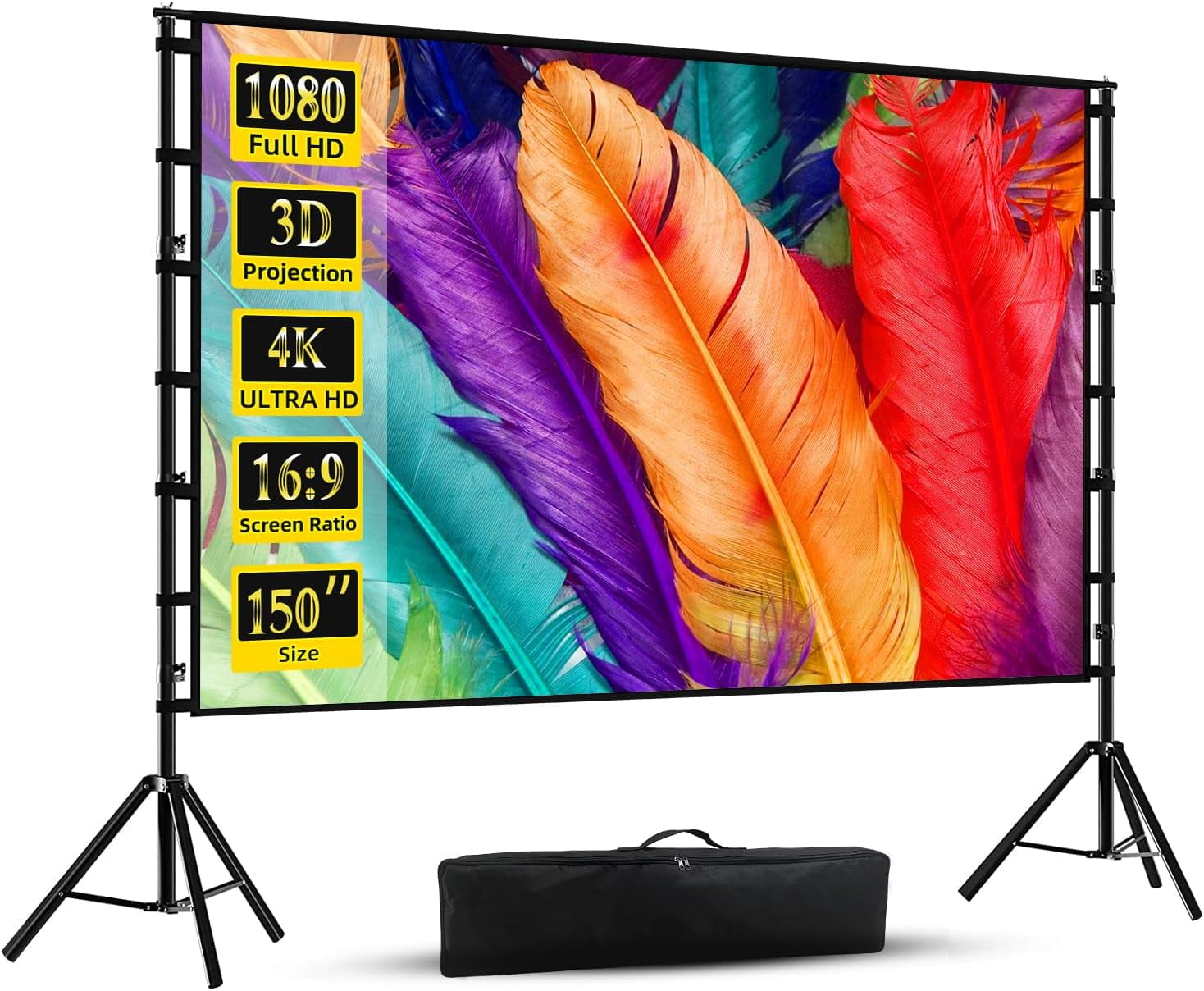 150 inch Projector Screen with Stand, Wootfairy Portable and Foldable Projection Screen 4K HD 16