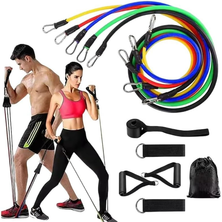 11-Piece Resistance Bands Set with handles, bag, and guide for