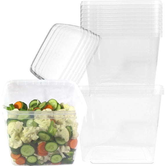 150 oz Square Clear Stackable Deli Containers with Airtight Tamper-Proof Lids, BPA-Free Plastic Food Storage, Microwave, Freezer Safe, Meal Prep, Takeout Containers for Kitchen, Restaurants (15)