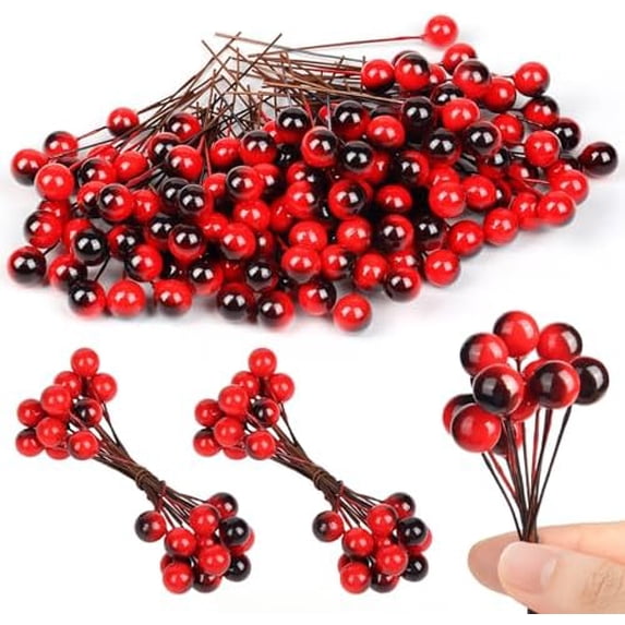 150 pcs Artificial Holly Berries Christmas Holly Berries Stems Fake ...
