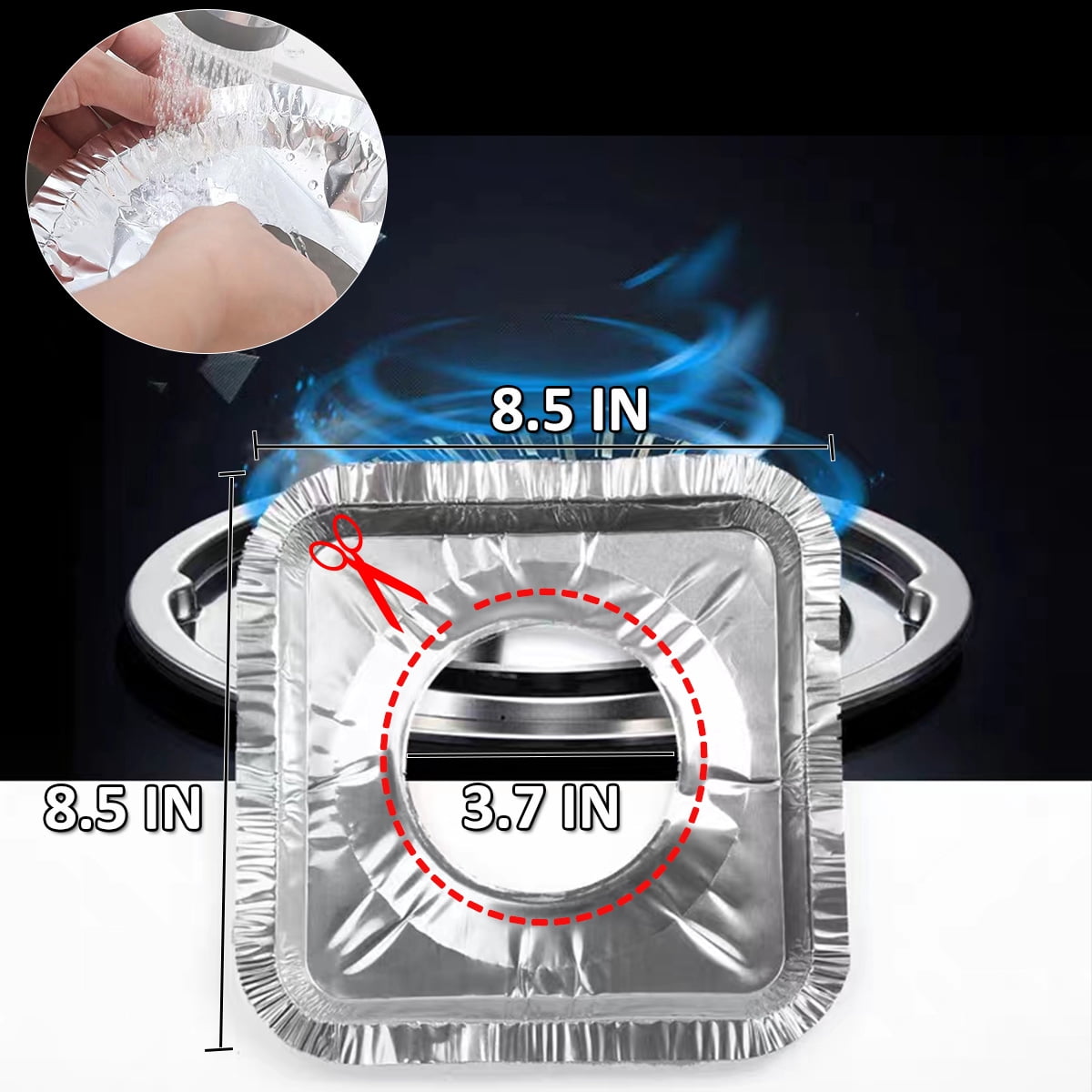 150-piece Aluminum Foil Square Stove Cover Range Protector Pocket Liner Disposable Gas Burner Pocket Gas Roof Liner Stove - (8.5 Inch Square)