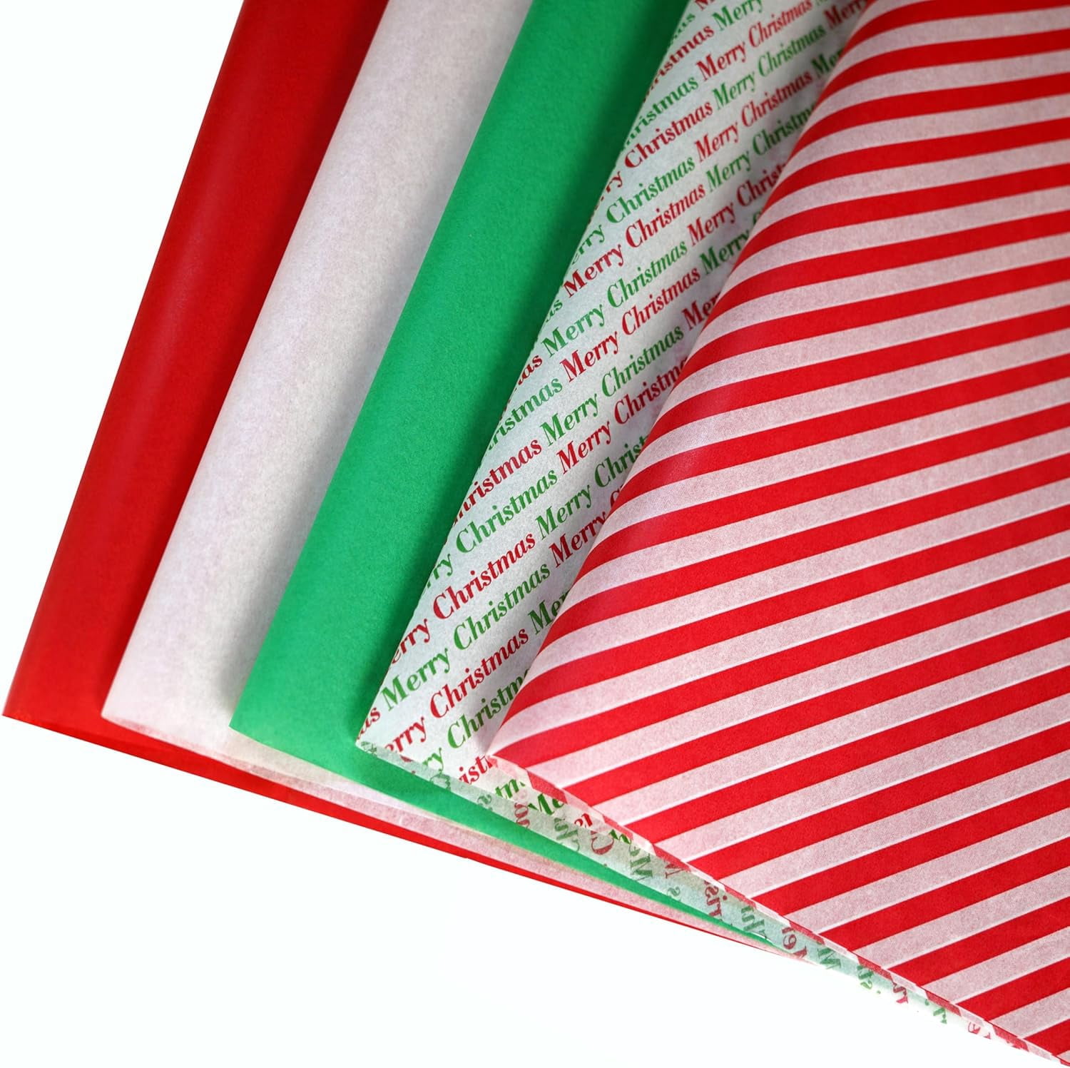 150 pieces of 20-inch by 14-inch Christmas tissue paper for gift bag party decoration, red, green, white, red diagonal, Christmas happy wrapping paper