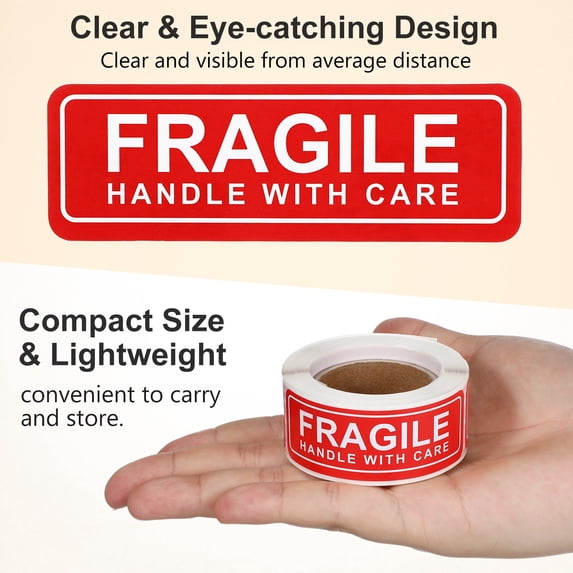 150 sheet Handle with Care Stickers, Fragile Warning Packing Shipping Labels Eye-catching Home Moving Packing Box Tape with Permanent Adhesive (Each Measures 3” x1”)