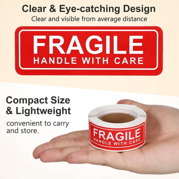 150 sheet Handle with Care Stickers, Fragile Warning Packing Shipping Labels Eye-catching Home Moving Packing Box Tape with Permanent Adhesive (Each Measures 3 x1)