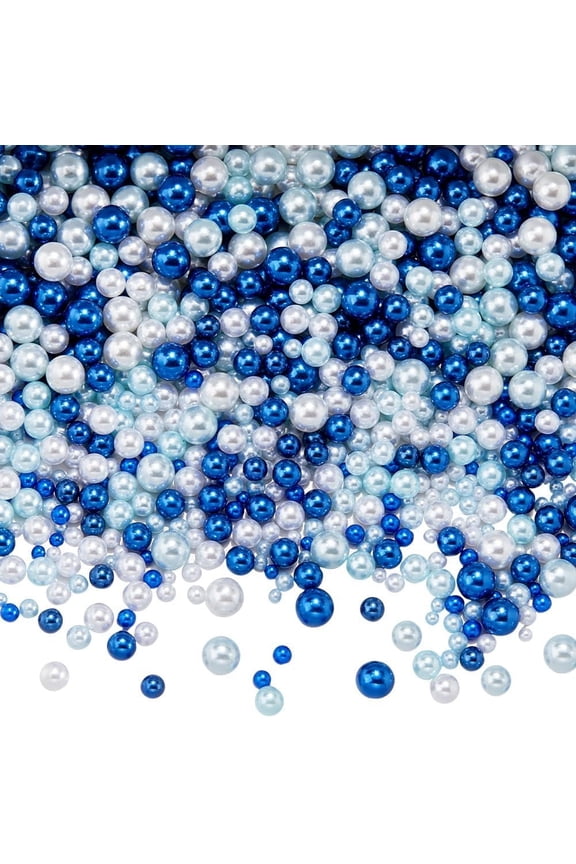 1500~2000Pcs Blue Filler Beads Plastic Pearls No Hole Round Ball White Small Makeup Candle Fillers Summer Floating Bead for Nail Art Table Scatter Candle Vase Fillers Party Decoration for making