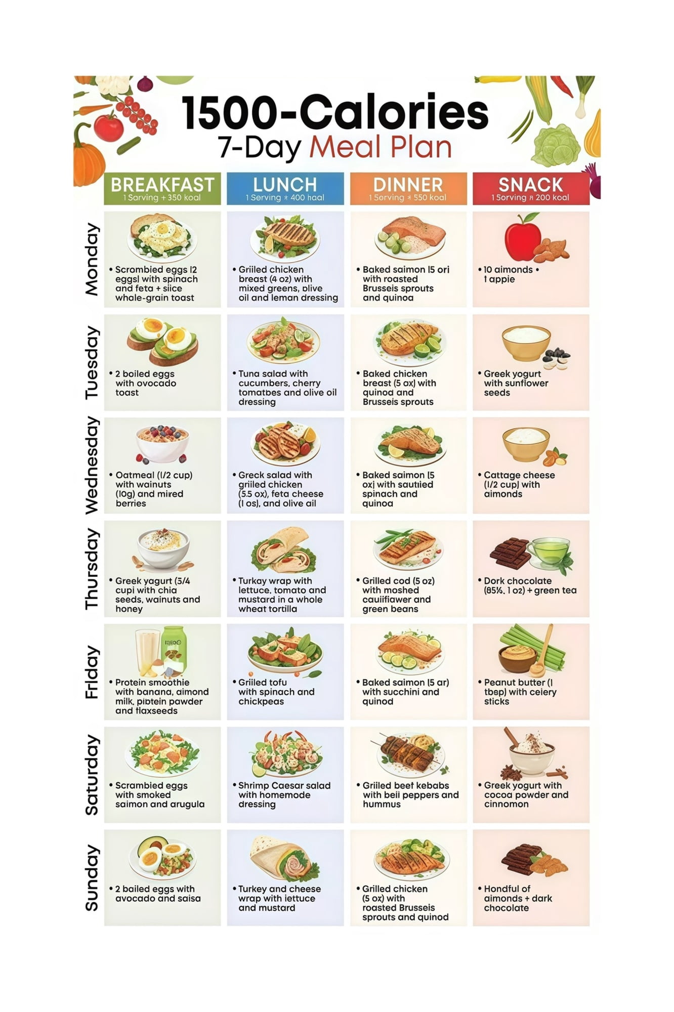 1500 Calorie Diet Meal Prep Guide Healthy Grocery Foods List Low Carb ...