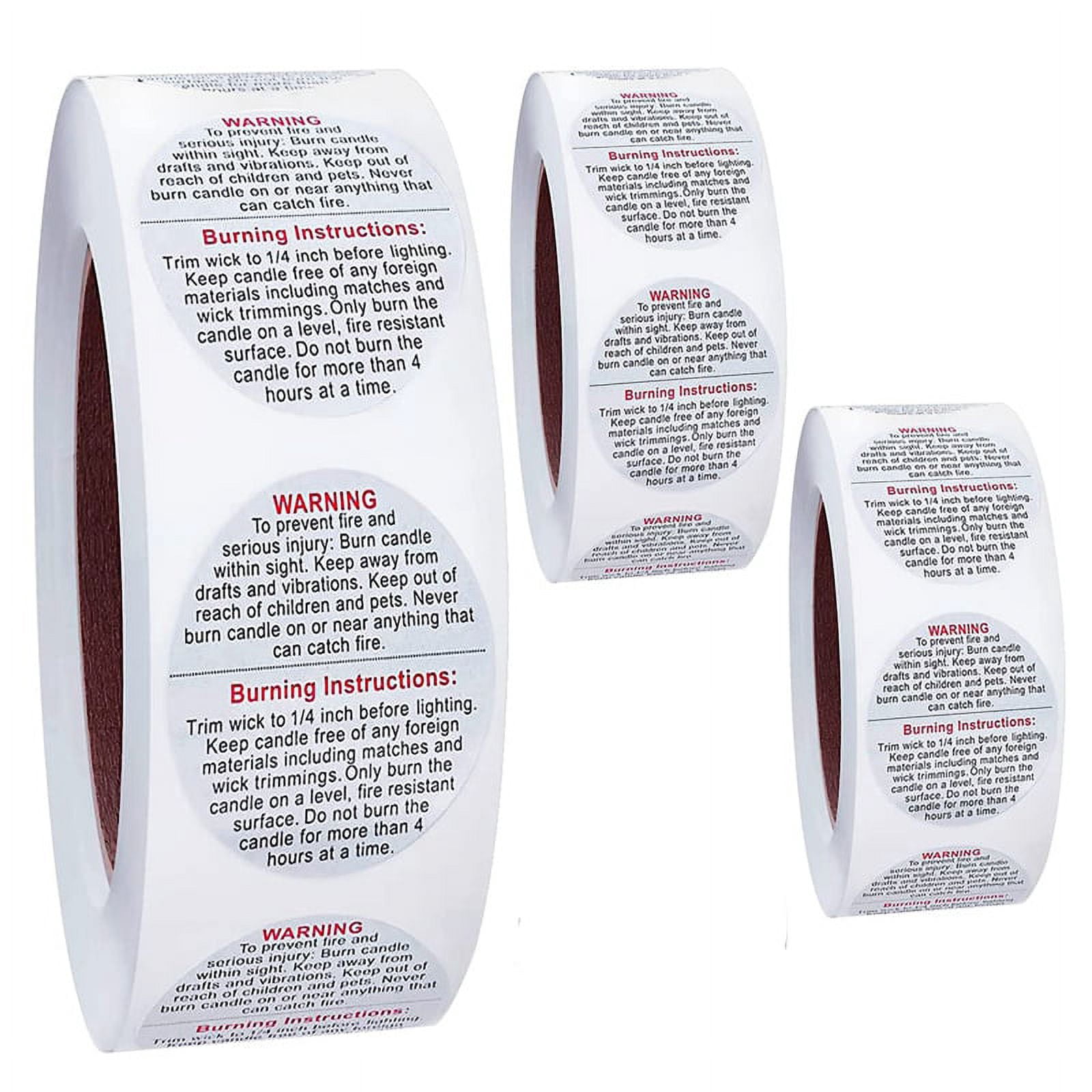 1500 Candle Warning Labels, 3.81cm Candle Jar Container Stickers