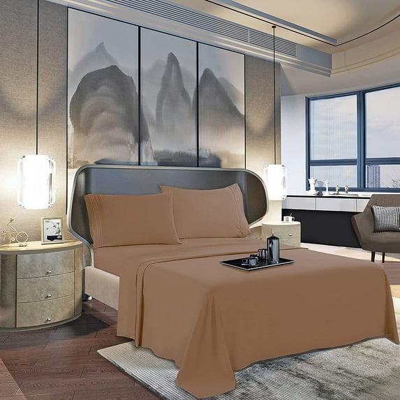 1500 Series Flat Sheet , Hotel Luxury- Soft Top Sheet, 1 Piece Caifornia King, Taupe