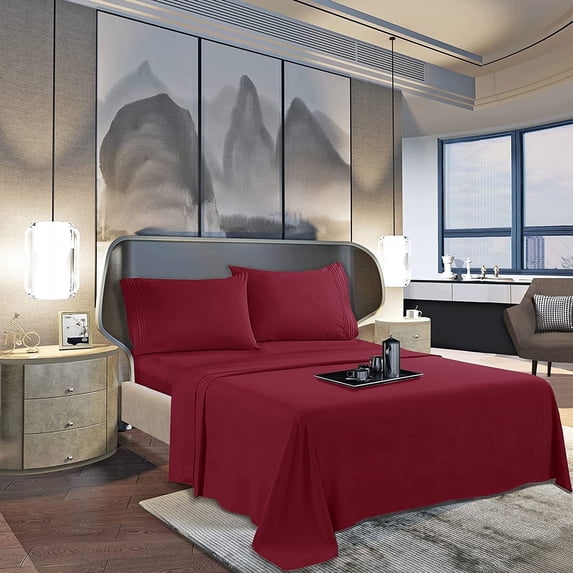 1500 Collection Flat Sheet Soft Microfiber Top Sheet - All Colors King, Burgundy