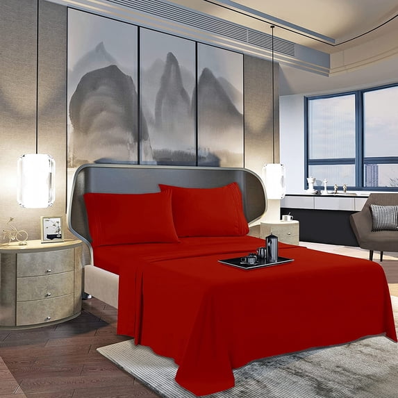 1500 Series Flat Sheet , Hotel Luxury- Soft Top Sheet, 1 Piece King, Red