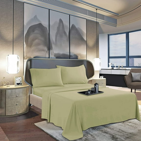 1500 Series Flat Sheet , Hotel Luxury- Soft Top Sheet, 1 Piece Caifornia King, Sage/Green