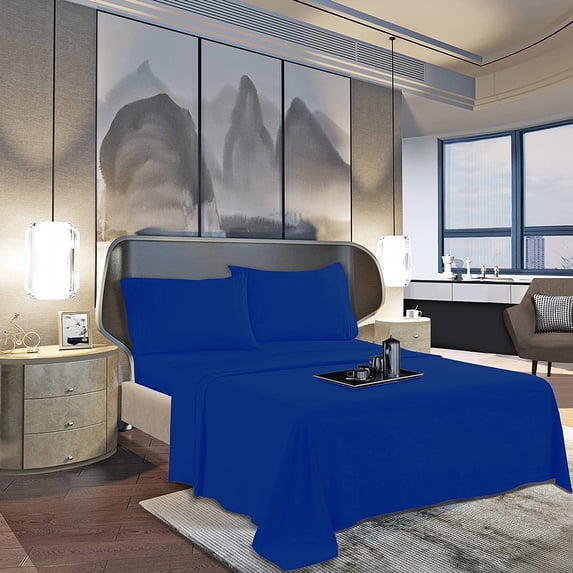 1500 Collection Flat Sheet Soft Microfiber Top Sheet - All Colors Queen, Royal Blue