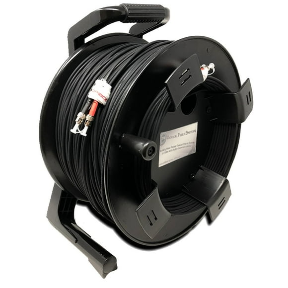 1500 Foot TFS DuraTAC Stainless Steel Armored Tactical Fiber Cable terminated with 2 ST Connectors - Single Mode - with Reel