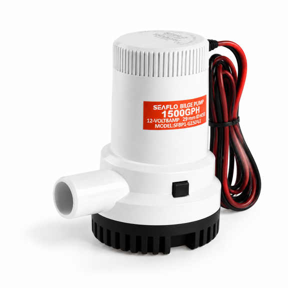 1500 GPH Marine Submersible Bilge Pump, 12V, 1-1/8" Outlet, Anti-Airlock Protection