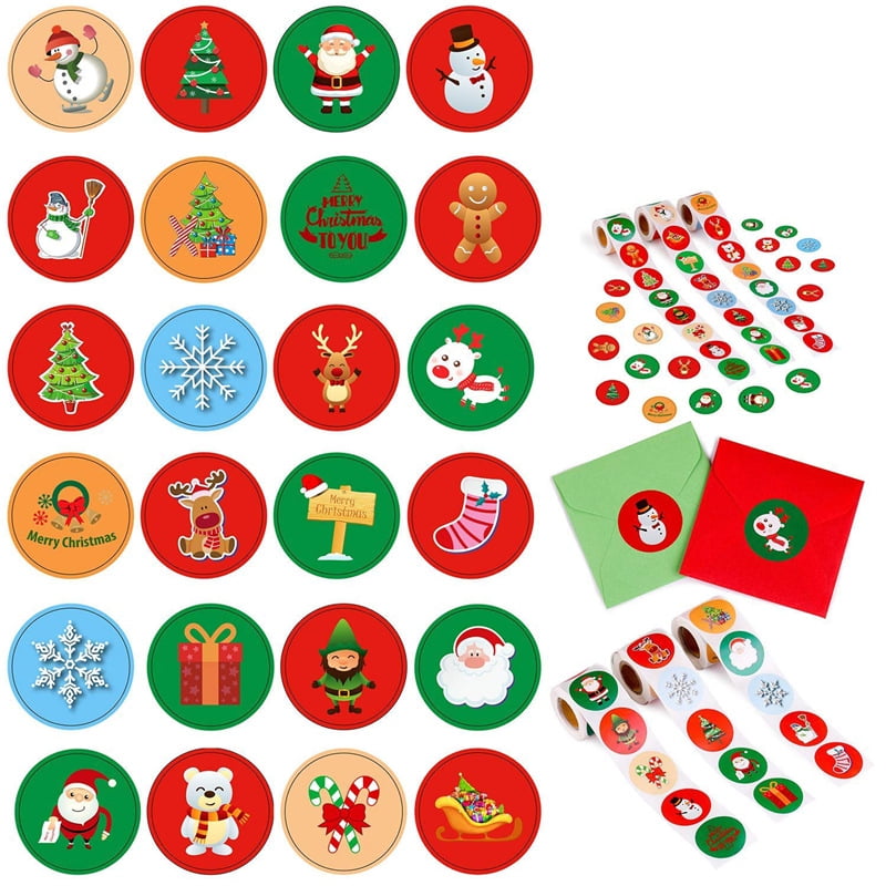 500Pieces Christmas Stickers Roll Round Snowflake Christmas Tree Stickers for Kids Tiny Xmas Winter Holiday Stickers for Card Craft Envelope Seal