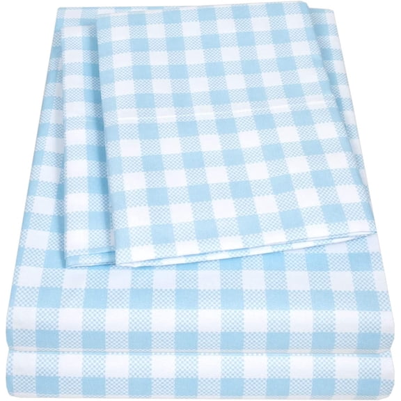 1500 Kids Bed Sheet Collection - Fun Colorful and Comfortable Boys and Girls Toddler Sheet Sets - Deep Pocket Wrinkle Free Soft and Cozy Bedding - Twin, Blue Gingham