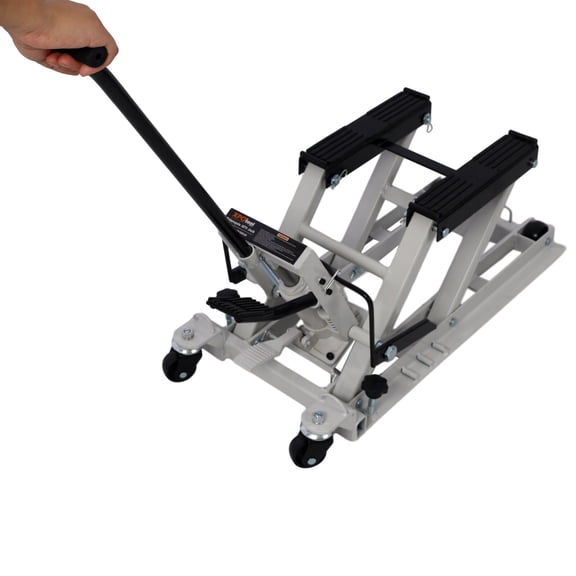 1500 LBS Capacity Hydraulic Motorcycle Lift Jack, Portable ATV Scissor Lift Table with 4 Wheels, Foot-Operated Hoist Stand for Motorcycles, ATVs, Cruisers - Gray Steel