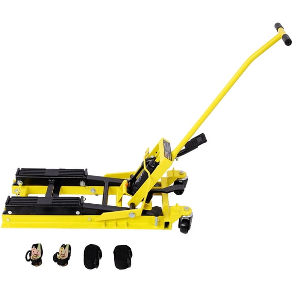 1500 LBS Capacity Hydraulic Motorcycle Lift Jack, Yellow Steel ATV Scissor Lift Table with 4 Wheels, Foot-Operated Hoist Stand for Garage Motorcycle Maintenance