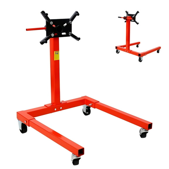 1500 LBS Engine Stand with 4 Wheels Steel Rotating Engine Hoist - 360° Rotating Head & 4 Adjustable Arms Heavy-Duty Metal Motor Stand for Garage and Auto Repair - Red